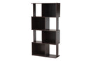 Kara Dark Brown Finished Geometric Wood Bookshelf Baxton