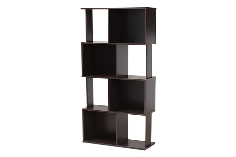 Kara Modern and Contemporary Dark Brown Finished Geometric Wood Bookshelf