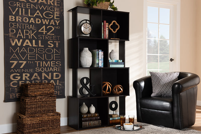 Kara Modern and Contemporary Dark Brown Finished Geometric Wood Bookshelf