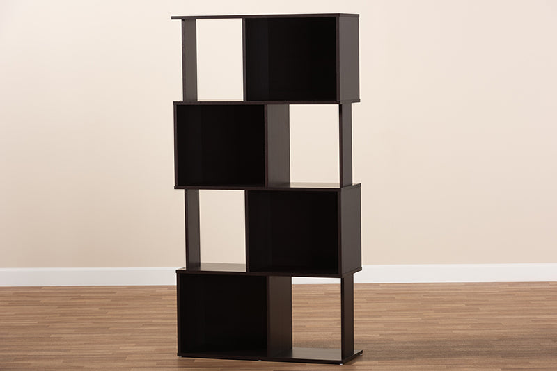 Kara Modern and Contemporary Dark Brown Finished Geometric Wood Bookshelf