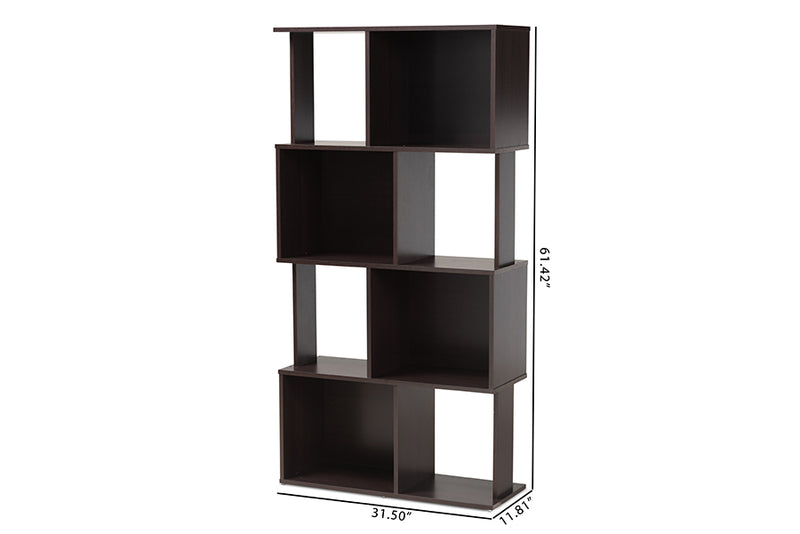 Kara Modern and Contemporary Dark Brown Finished Geometric Wood Bookshelf