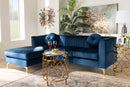Shara Navy Blue Velvet Mirrored Gold Left Facing Sectional Sofa w/Chaise Baxton