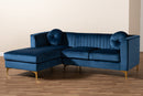 Shara Navy Blue Velvet Mirrored Gold Left Facing Sectional Sofa w/Chaise Baxton