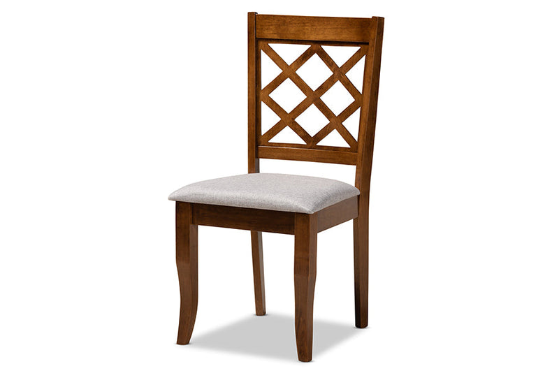 Addison Gray Fabric Upholstered and Walnut Brown 5-Piece Dining Set Baxton