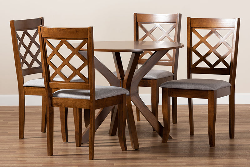 Addison Modern and Contemporary Gray Fabric Upholstered and Walnut Brown Finished Wood 5-Piece Dining Set