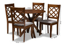 Addison Gray Fabric Upholstered and Walnut Brown 5-Piece Dining Set Baxton