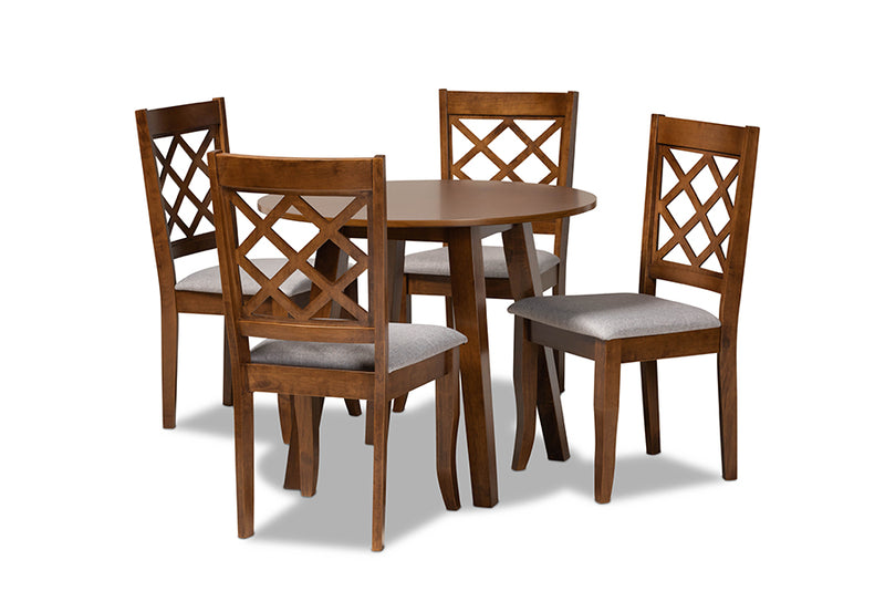 Cady Modern and Contemporary Gray Fabric Upholstered and Walnut Brown Finished Wood 5-Piece Dining Set