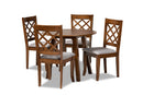 Cady Gray Fabric Upholstered and Walnut Brown 5-Piece Dining Set Baxton