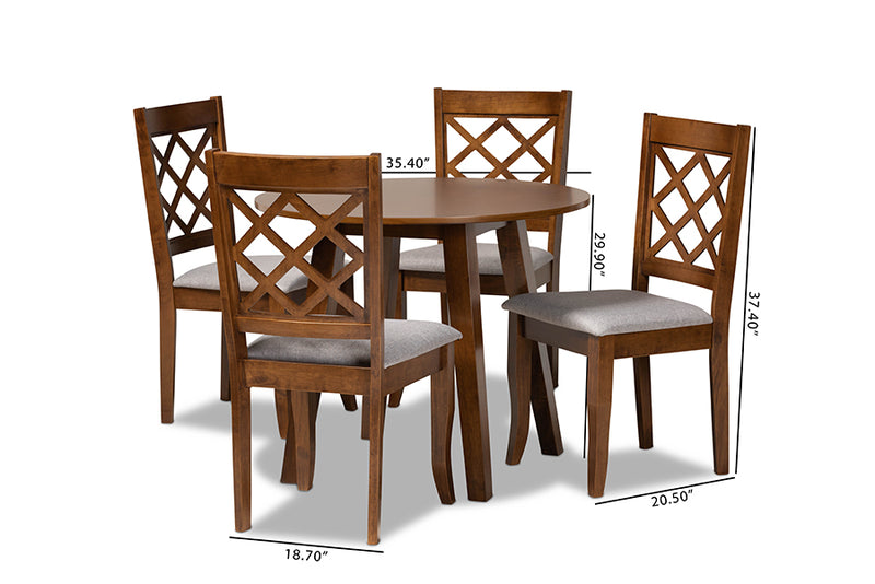 Cady Modern and Contemporary Gray Fabric Upholstered and Walnut Brown Finished Wood 5-Piece Dining Set