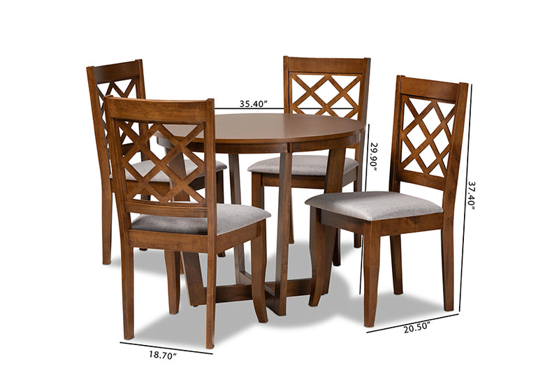 Sakina Modern and Contemporary Gray Fabric Upholstered and Walnut Brown Finished Wood 5-Piece Dining Set