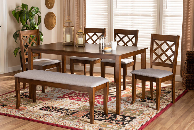 Gabrielle Modern and Contemporary Gray Fabric Upholstered and Walnut Brown Finished Wood 6-Piece Dining Set