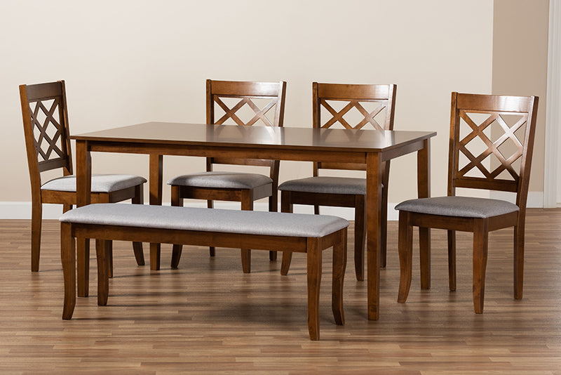 Gabrielle Modern and Contemporary Gray Fabric Upholstered and Walnut Brown Finished Wood 6-Piece Dining Set