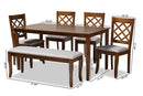 Gabrielle Gray Fabric Upholstered and Walnut Brown 6-Piece Dining Set Baxton