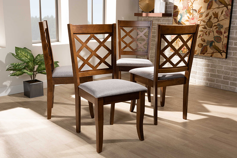 Winston Modern and Contemporary Gray Fabric Upholstered and Walnut Brown Finished Wood 4-Piece Dining Chair Set