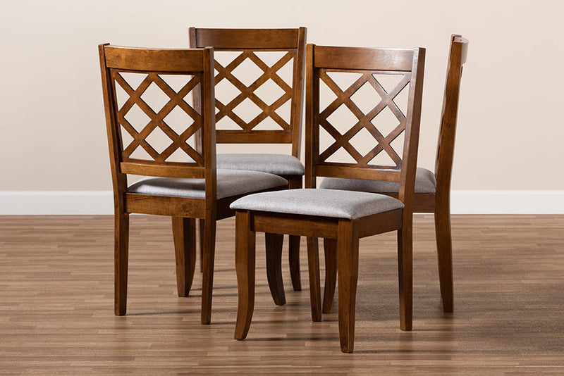 Winston Gray Fabric Upholstered and Walnut Brown 4Pc Dining Chair Set Baxton