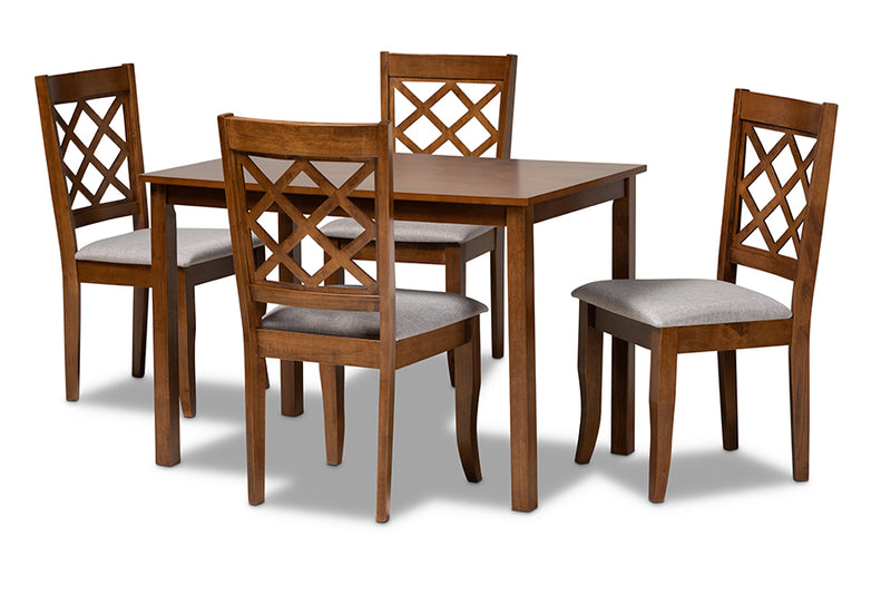 Rio Modern and Contemporary Gray Fabric Upholstered and Walnut Brown Finished Wood 5-Piece Dining Set