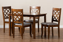 Rio Gray Fabric Upholstered and Walnut Brown 5-Piece Dining Set Baxton