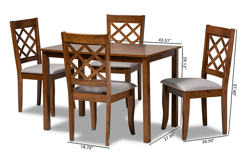 Rio Modern and Contemporary Gray Fabric Upholstered and Walnut Brown Finished Wood 5-Piece Dining Set