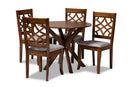 Ryan Gray Fabric Upholstered and Walnut Brown 5-Piece Dining Set Baxton