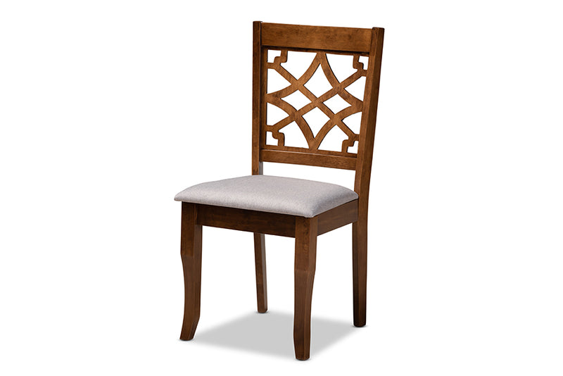 Ryan Modern and Contemporary Gray Fabric Upholstered and Walnut Brown Finished Wood 5-Piece Dining Set