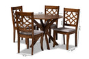 Ryan Gray Fabric Upholstered and Walnut Brown 5-Piece Dining Set Baxton