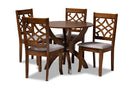 Brava Gray Fabric Upholstered and Walnut Brown 5-Piece Dining Set Baxton