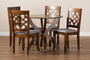 Brava Gray Fabric Upholstered and Walnut Brown 5-Piece Dining Set Baxton
