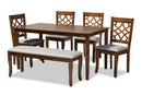 Denmark Gray Fabric Upholstered and Walnut Brown 6-Piece Dining Set Baxton
