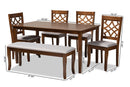 Denmark Gray Fabric Upholstered and Walnut Brown 6-Piece Dining Set Baxton