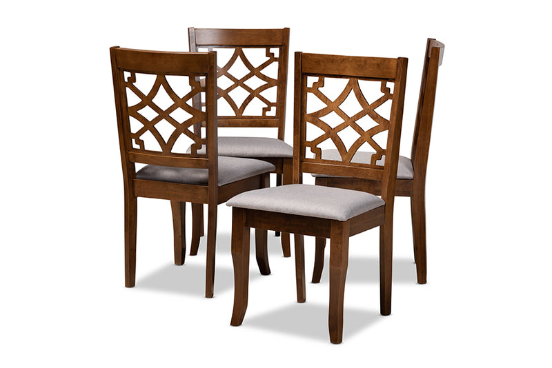 Meike Modern and Contemporary Gray Fabric Upholstered Walnut Brown Finished Wood 4-Piece Dining Chair Set