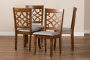 Meike Gray Fabric Upholstered Walnut Brown 4Pc Dining Chair Set Baxton