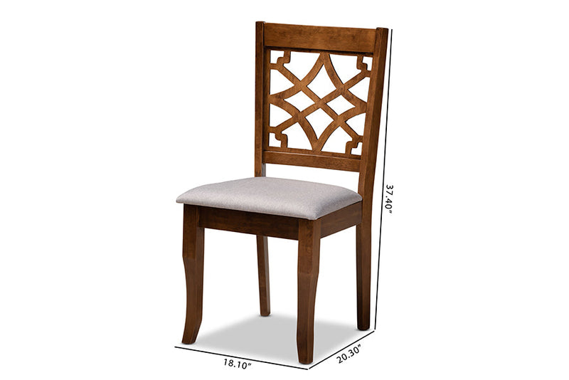 Meike Gray Fabric Upholstered Walnut Brown 4Pc Dining Chair Set Baxton
