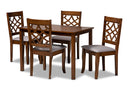 Samson Gray Fabric Upholstered and Walnut Brown 5-Piece Dining Set Baxton