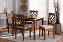 Samson Gray Fabric Upholstered and Walnut Brown 5-Piece Dining Set Baxton