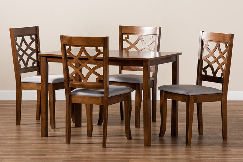 Samson Gray Fabric Upholstered and Walnut Brown 5-Piece Dining Set Baxton