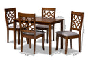 Samson Gray Fabric Upholstered and Walnut Brown 5-Piece Dining Set Baxton