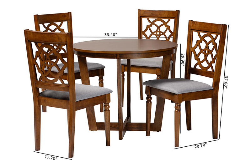 Westham Modern Gray and Walnut Brown Wood 5-Piece Dining Set Baxton