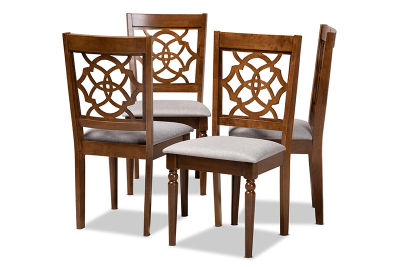 Garridan Modern and Contemporary Gray Fabric Upholstered and Walnut Brown Finished Wood 4-Piece Dining Chair Set