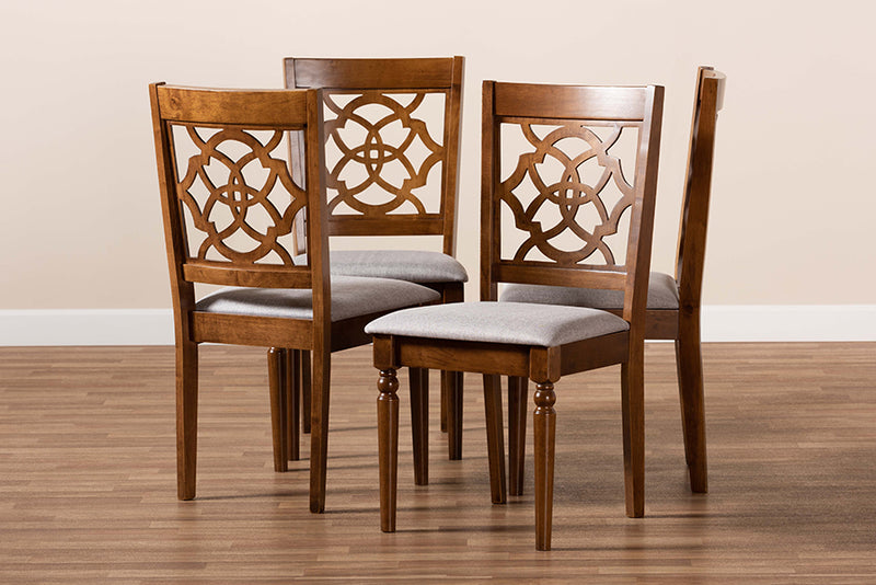 Garridan Modern and Contemporary Gray Fabric Upholstered and Walnut Brown Finished Wood 4-Piece Dining Chair Set