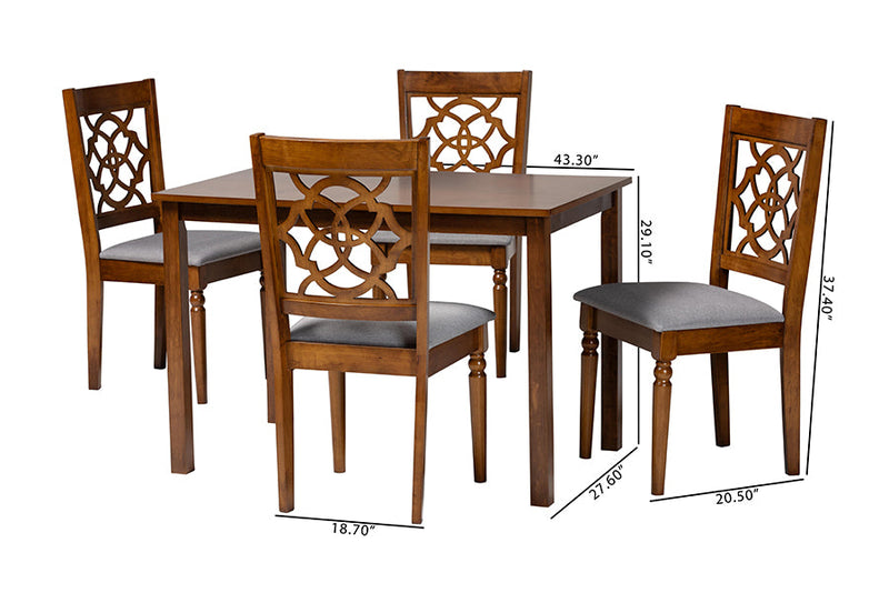 Papua Modern Gray and Walnut Brown Wood 5-Piece Dining Set Baxton