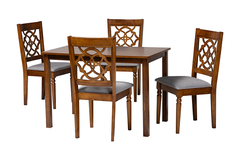 Papua Modern Gray and Walnut Brown Wood 5-Piece Dining Set