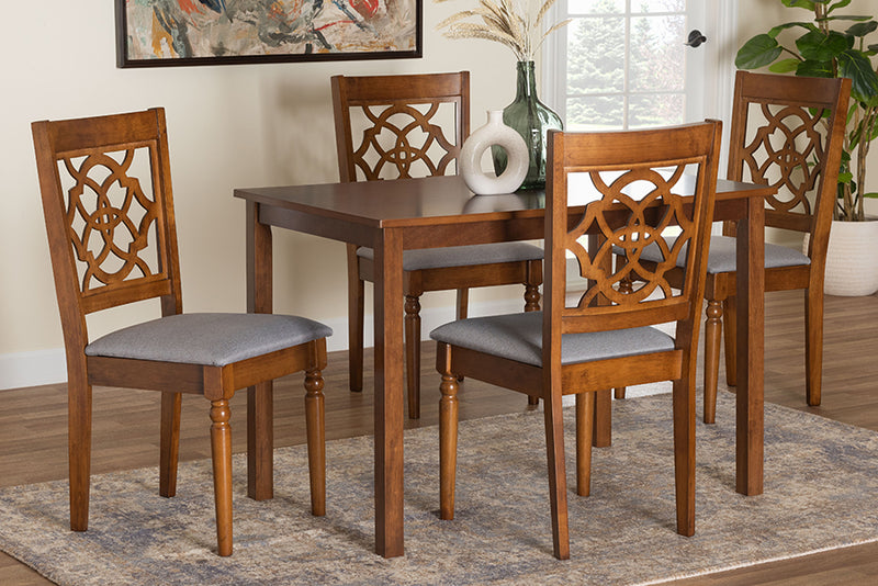 Papua Modern Gray and Walnut Brown Wood 5-Piece Dining Set