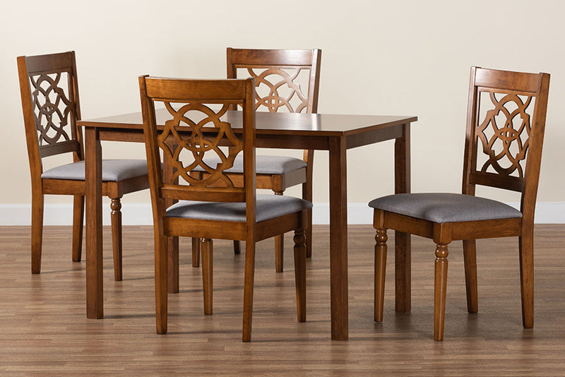 Papua Modern Gray and Walnut Brown Wood 5-Piece Dining Set Baxton