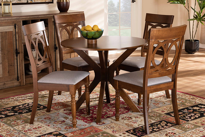 Sasa Modern and Contemporary Gray Fabric Upholstered and Walnut Brown Finished Wood 5-Piece Dining Set