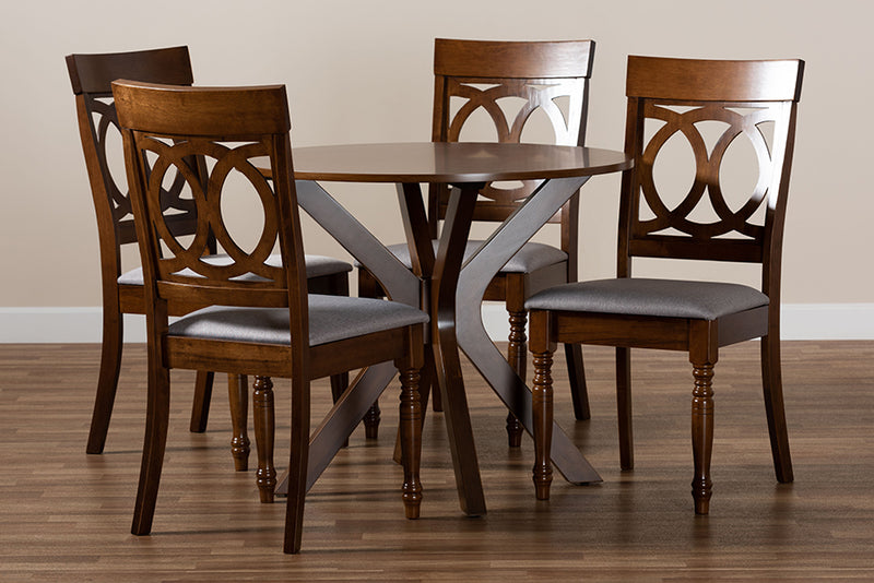 Sasa Modern and Contemporary Gray Fabric Upholstered and Walnut Brown Finished Wood 5-Piece Dining Set