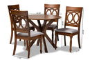 Sasa Gray Fabric Upholstered and Walnut Brown 5-Piece Dining Set Baxton
