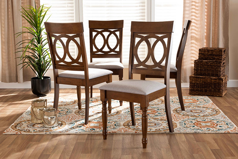 Felisa Modern and Contemporary Gray Fabric Upholstered and Walnut Brown Finished Wood 4-Piece Dining Chair Set