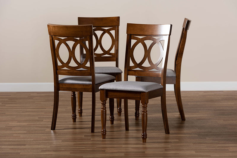 Felisa Modern and Contemporary Gray Fabric Upholstered and Walnut Brown Finished Wood 4-Piece Dining Chair Set