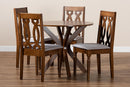 Sabriel Gray Fabric Upholstered and Walnut Brown 5-Piece Dining Set Baxton