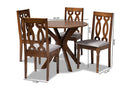 Sabriel Gray Fabric Upholstered and Walnut Brown 5-Piece Dining Set Baxton
